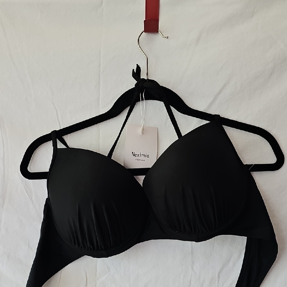 Next Black Plunge Bra Bikini with Adjustable Straps And Metal Hook Plus Size 22